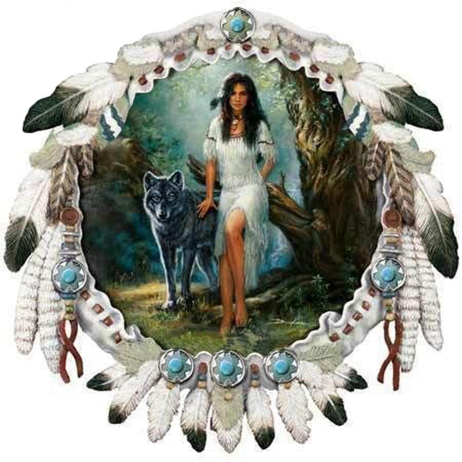 Native American Small Native American Indian Women & Wolf Diamond Painting