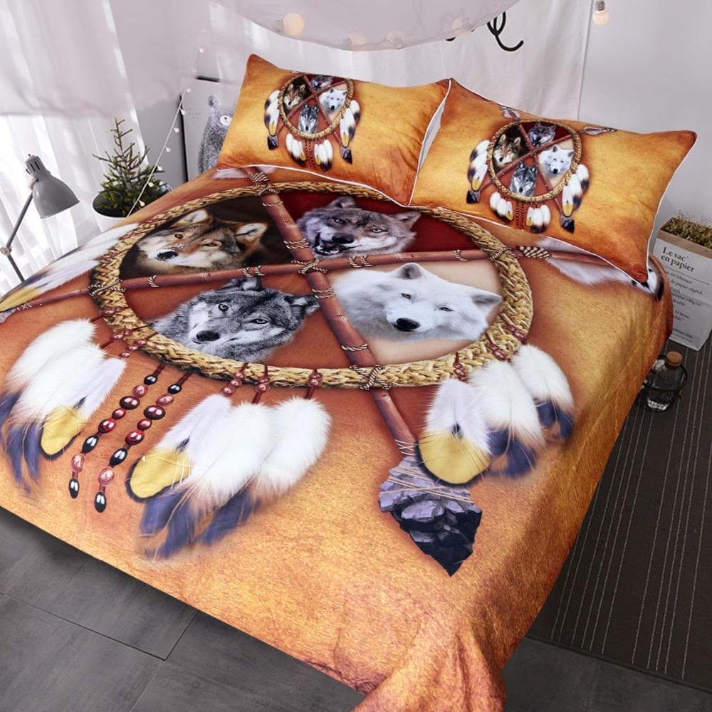 Native American Twin 173cmx218cm Native American Indian Wolf Bed Cover Duvet