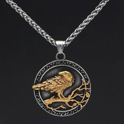 Pendant and Necklace Gold plated Vikings The Odin's Raven Stainless Steel Necklace Ancient Treasures Ancientreasures Viking Odin Thor Mjolnir Celtic Ancient Egypt Norse Norse Mythology