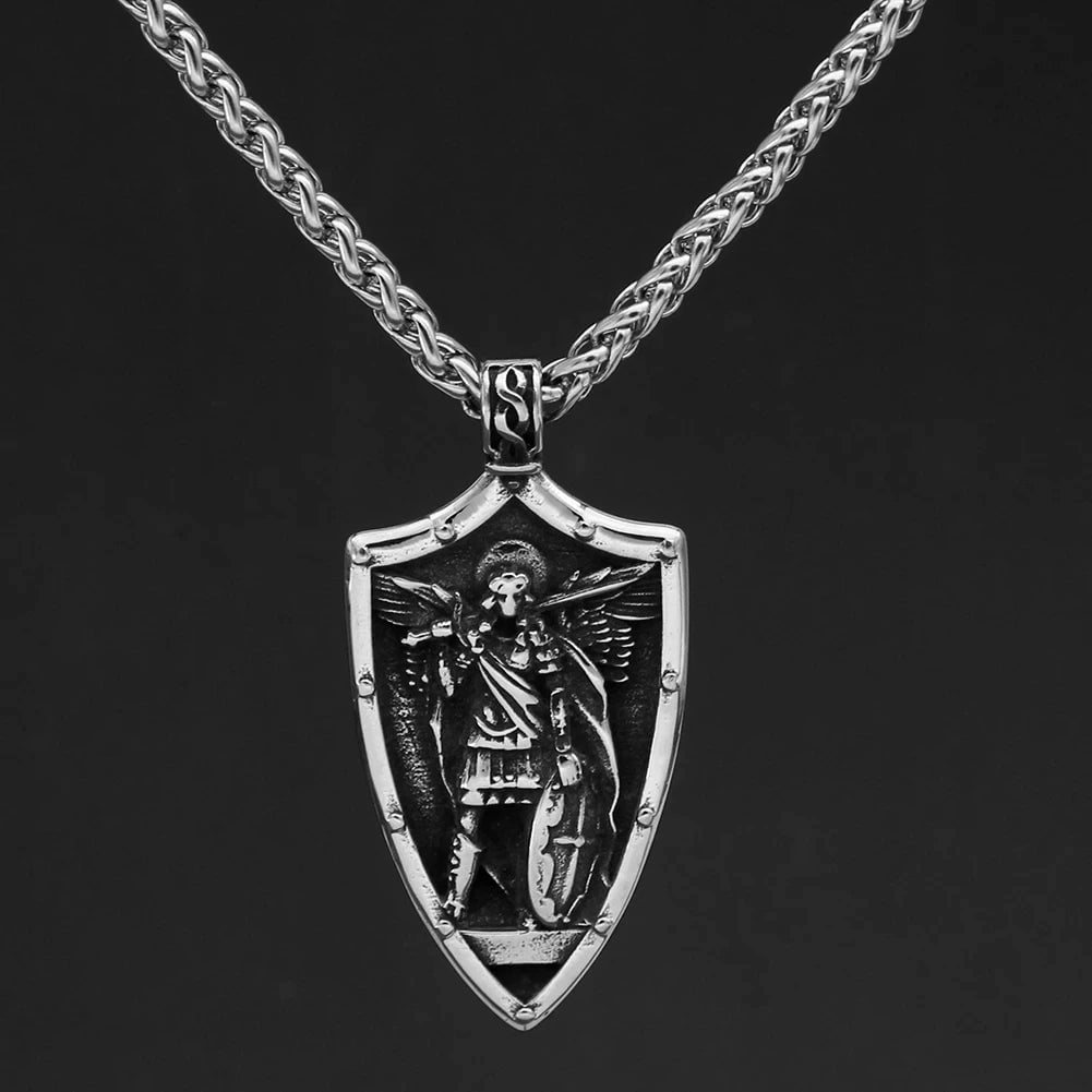 Pendant and Necklace Roman St.Michael Shield Stainless Steel Necklace Ancient Treasures Ancientreasures Viking Odin Thor Mjolnir Celtic Ancient Egypt Norse Norse Mythology