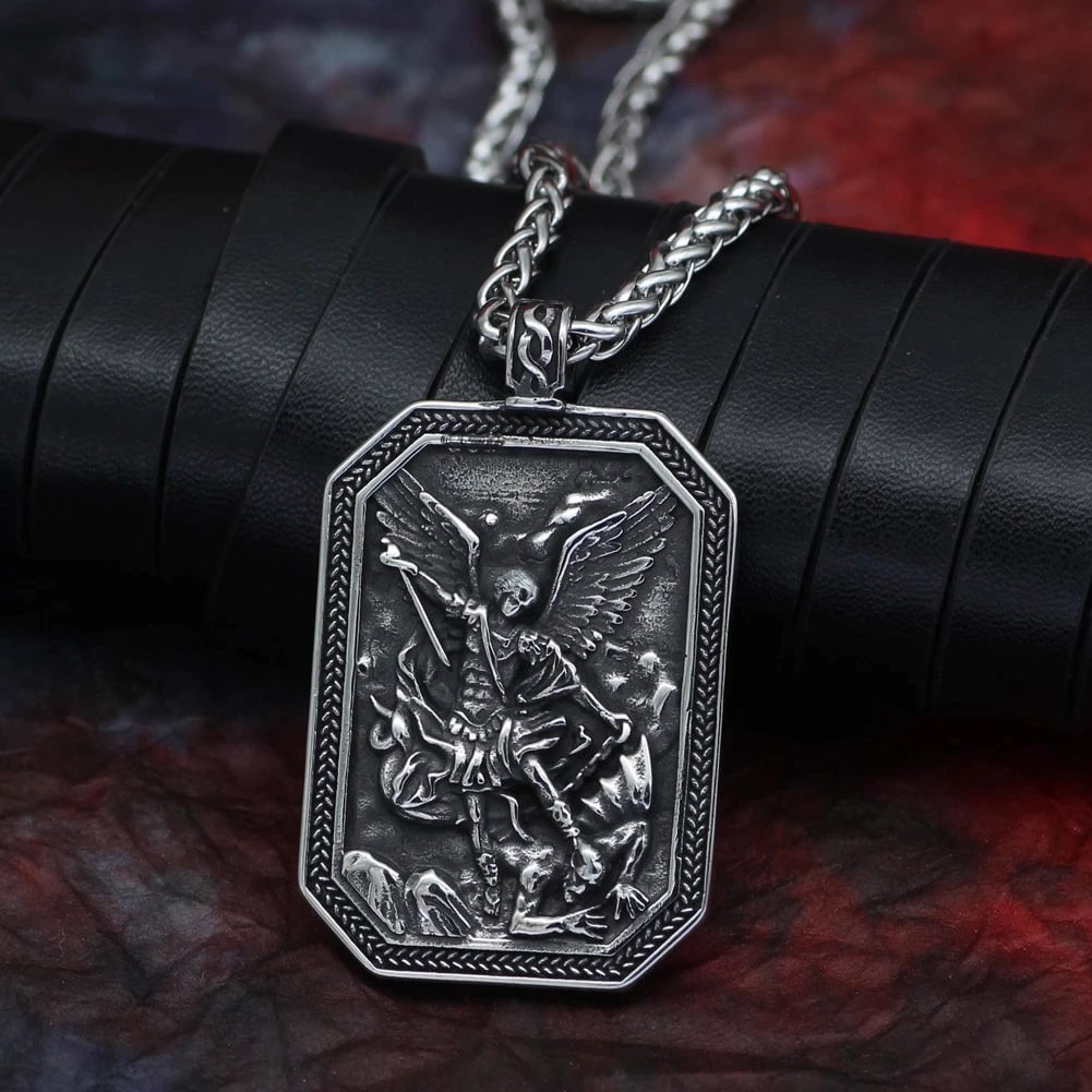 Pendant and Necklace Roman St.Michael Stainless Steel Amulet Necklace Ancient Treasures Ancientreasures Viking Odin Thor Mjolnir Celtic Ancient Egypt Norse Norse Mythology