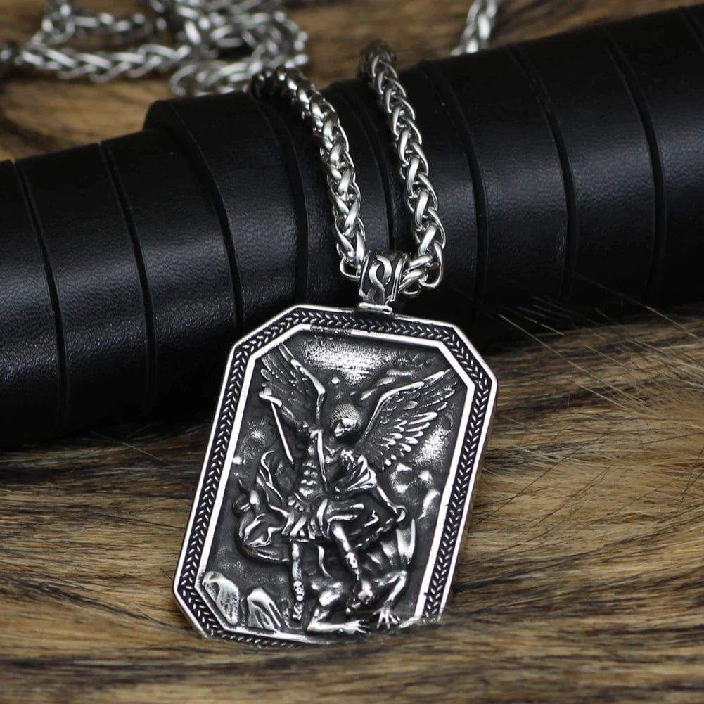 Pendant and Necklace Roman St.Michael Stainless Steel Amulet Necklace Ancient Treasures Ancientreasures Viking Odin Thor Mjolnir Celtic Ancient Egypt Norse Norse Mythology