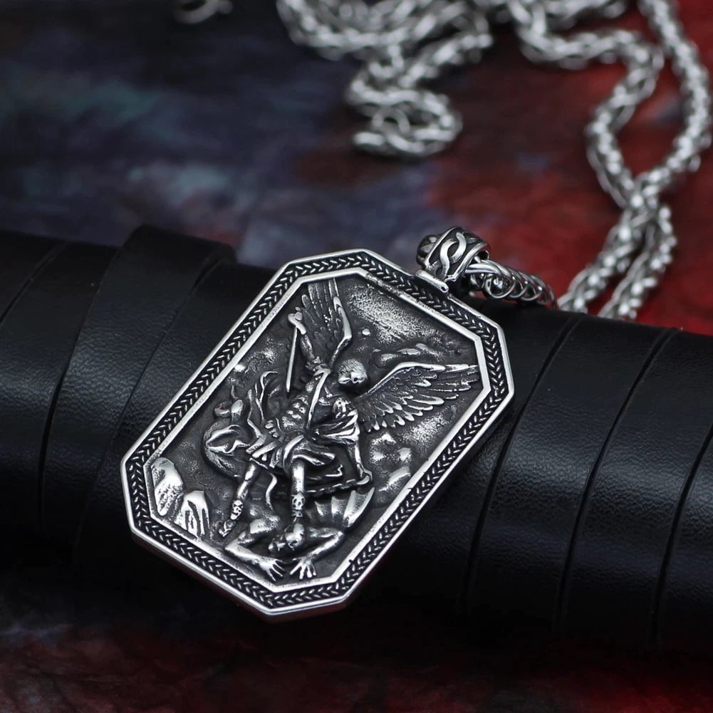 Pendant and Necklace Roman St.Michael Stainless Steel Amulet Necklace Ancient Treasures Ancientreasures Viking Odin Thor Mjolnir Celtic Ancient Egypt Norse Norse Mythology