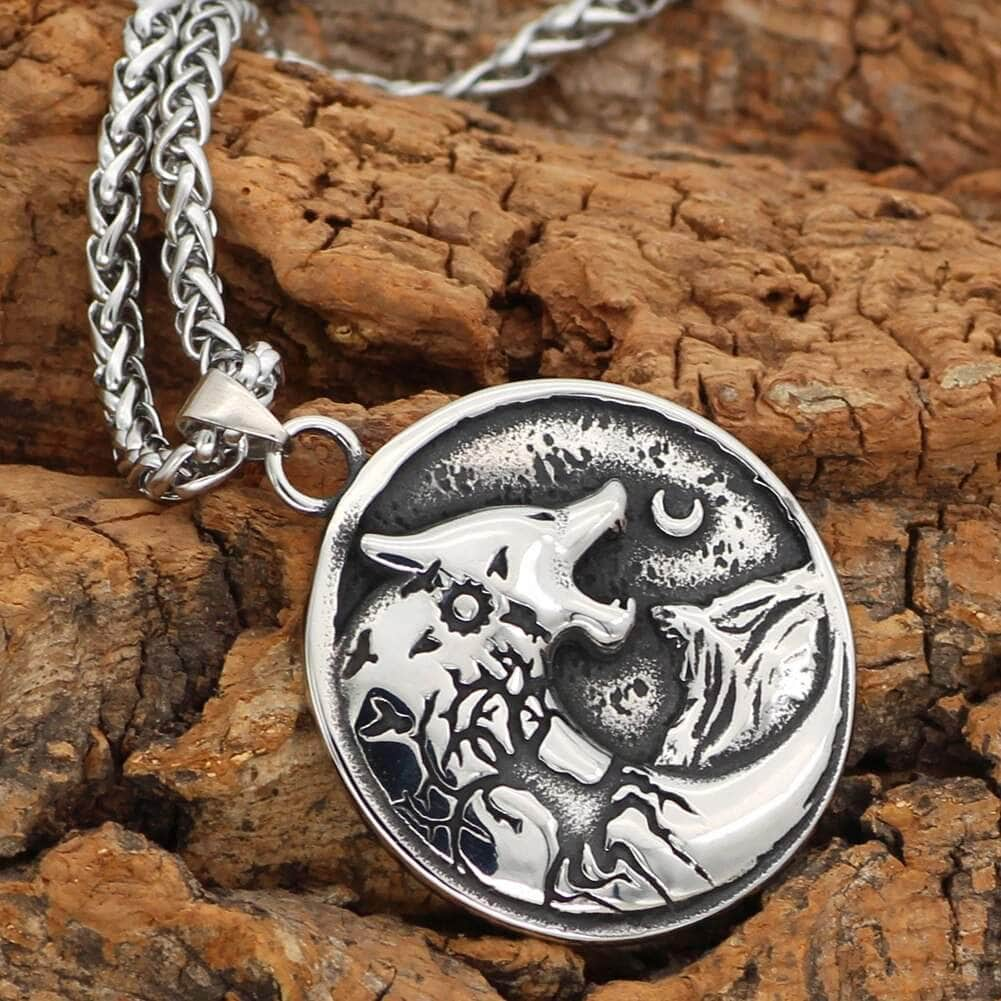 Pendant and Necklace Steel Vikings Wolf and Yggdrasil Stainless Steel Necklace Ancient Treasures Ancientreasures Viking Odin Thor Mjolnir Celtic Ancient Egypt Norse Norse Mythology