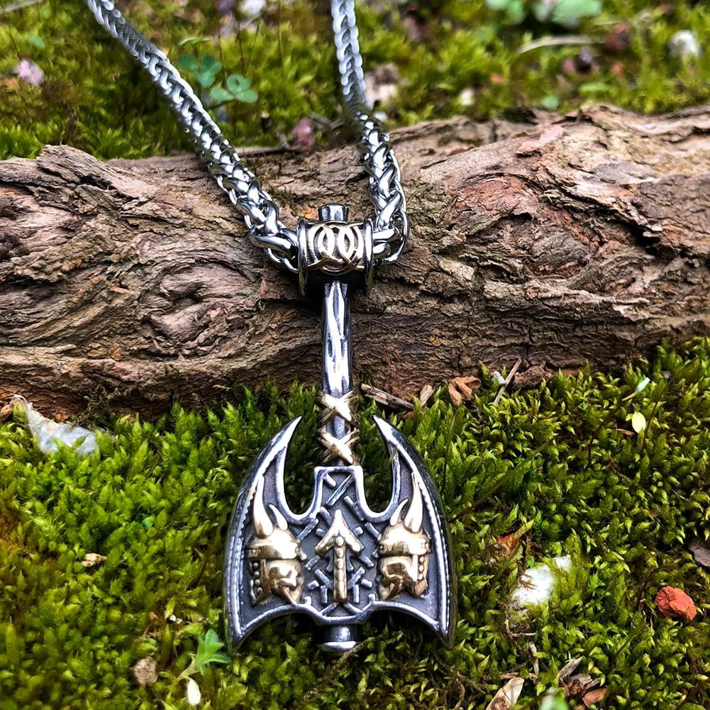 Pendant and Necklace Vikings Axe and Runes Stainless Steel Necklace Ancient Treasures Ancientreasures Viking Odin Thor Mjolnir Celtic Ancient Egypt Norse Norse Mythology