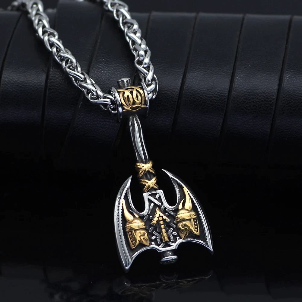 Pendant and Necklace Vikings Axe and Runes Stainless Steel Necklace Ancient Treasures Ancientreasures Viking Odin Thor Mjolnir Celtic Ancient Egypt Norse Norse Mythology