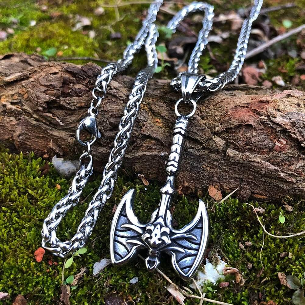 Pendant and Necklace Vikings Axe Skull Stainless Steel Necklace Ancient Treasures Ancientreasures Viking Odin Thor Mjolnir Celtic Ancient Egypt Norse Norse Mythology