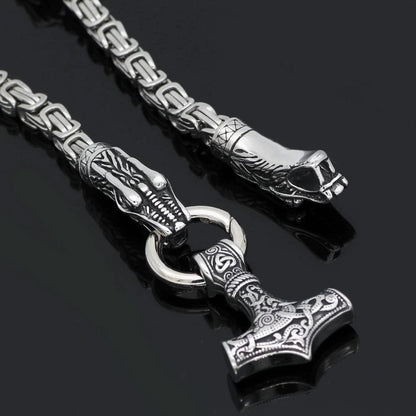 Pendant and Necklace Vikings Fenrir Mjolnir Stainless Steel Necklace Ancient Treasures Ancientreasures Viking Odin Thor Mjolnir Celtic Ancient Egypt Norse Norse Mythology