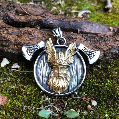 Pendant and Necklace Vikings Odin and Axe Stainless Steel Necklace Ancient Treasures Ancientreasures Viking Odin Thor Mjolnir Celtic Ancient Egypt Norse Norse Mythology