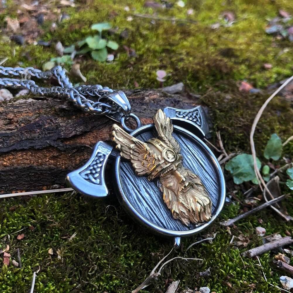 Pendant and Necklace Vikings Odin and Axe Stainless Steel Necklace Ancient Treasures Ancientreasures Viking Odin Thor Mjolnir Celtic Ancient Egypt Norse Norse Mythology