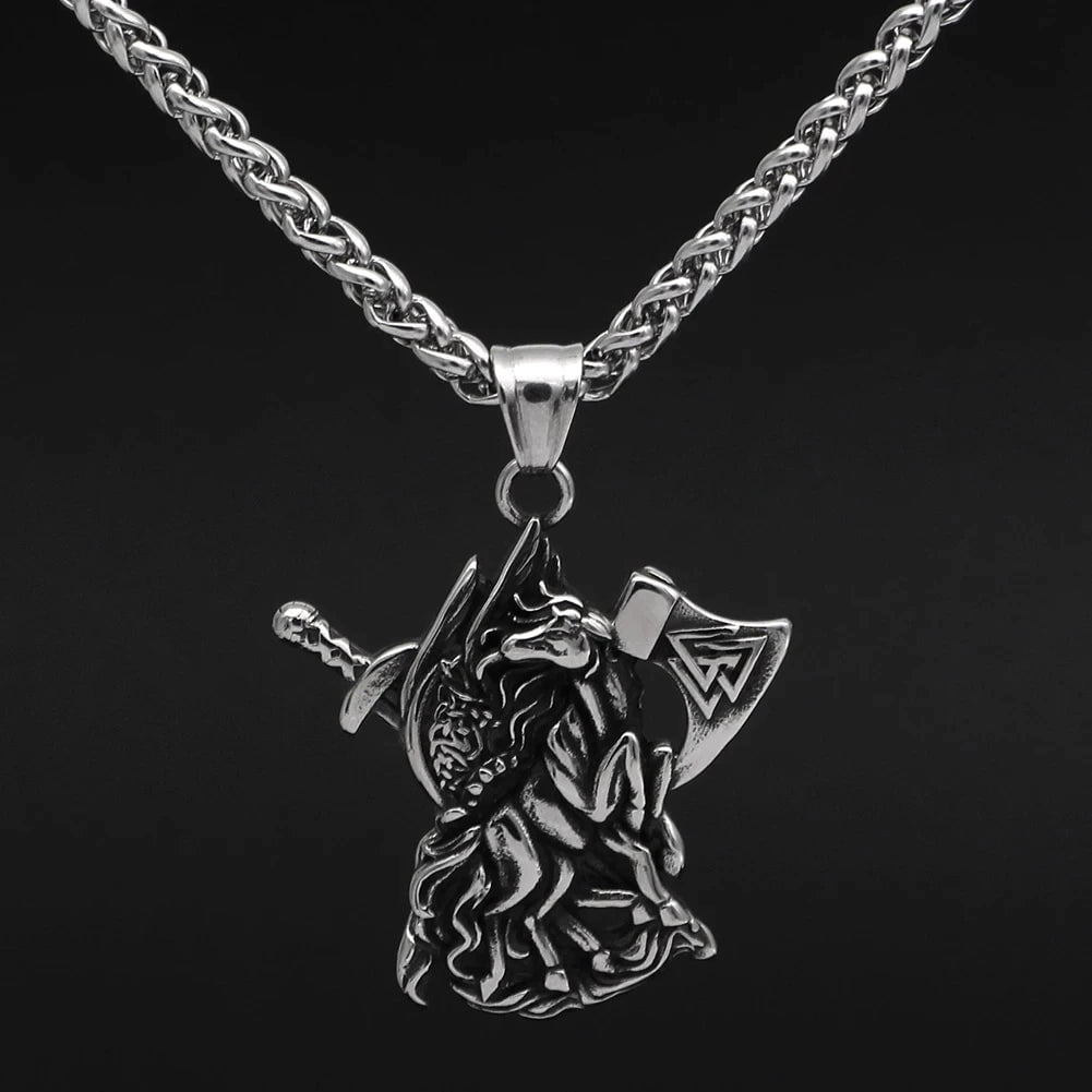 Pendant and Necklace Vikings Sleipnir Axe Stainless Steel Pendant Necklace Ancient Treasures Ancientreasures Viking Odin Thor Mjolnir Celtic Ancient Egypt Norse Norse Mythology