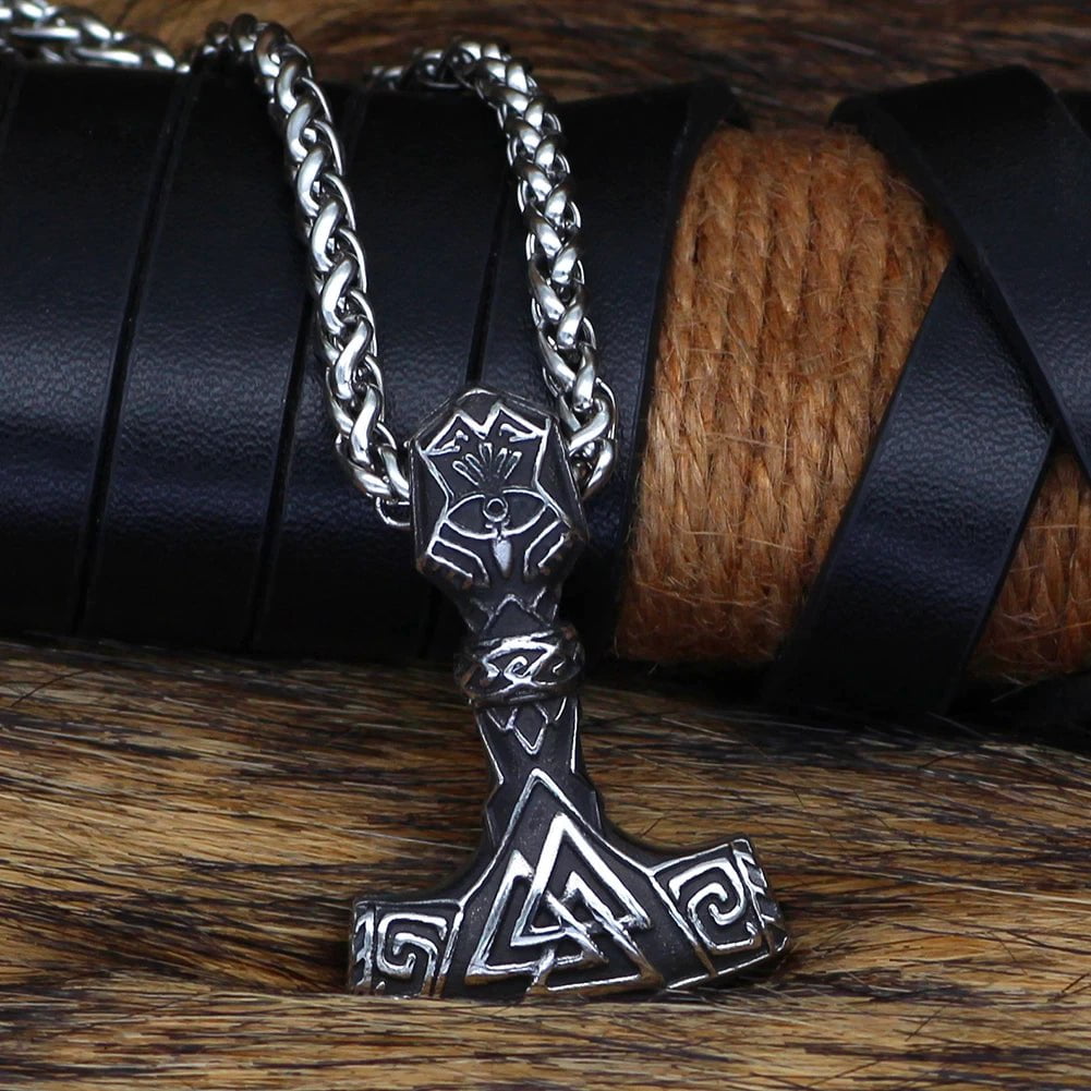 Pendant and Necklace Vikings Valknut and Mjolnir Stainless Steel Necklace Ancient Treasures Ancientreasures Viking Odin Thor Mjolnir Celtic Ancient Egypt Norse Norse Mythology