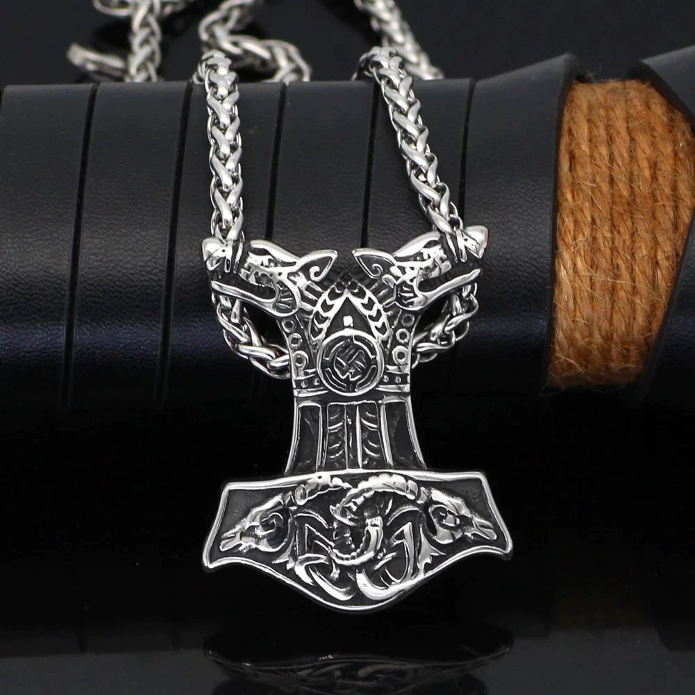 Pendant and Necklace Vikings Wolf and Goat Head Mjolnir Pendant Necklace Ancient Treasures Ancientreasures Viking Odin Thor Mjolnir Celtic Ancient Egypt Norse Norse Mythology