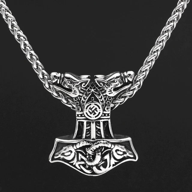 Pendant and Necklace Vikings Wolf and Goat Head Mjolnir Pendant Necklace Ancient Treasures Ancientreasures Viking Odin Thor Mjolnir Celtic Ancient Egypt Norse Norse Mythology