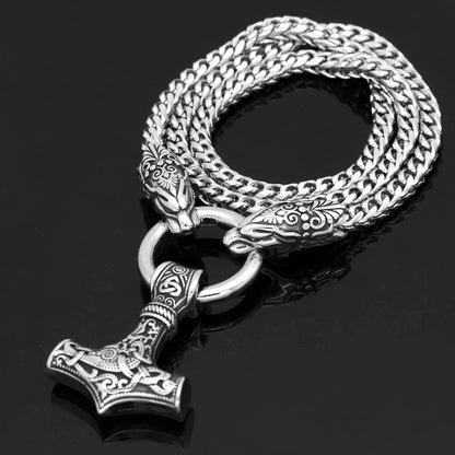 Pendant and Necklace Vikings Wolf Head Mjolnir Stainless Steel Necklace Ancient Treasures Ancientreasures Viking Odin Thor Mjolnir Celtic Ancient Egypt Norse Norse Mythology