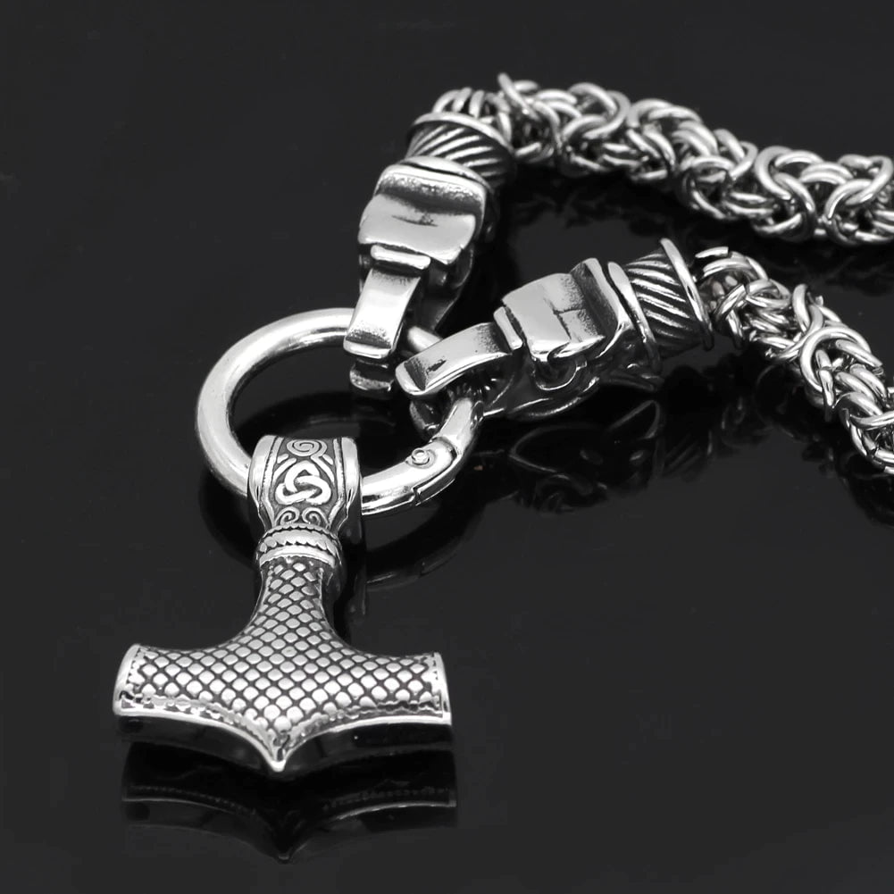 Pendant and Necklaces 50 cm Vikings Fenrir's Head in Mjolnir Stainless Steel Necklace Ancient Treasures Ancientreasures Viking Odin Thor Mjolnir Celtic Ancient Egypt Norse Norse Mythology