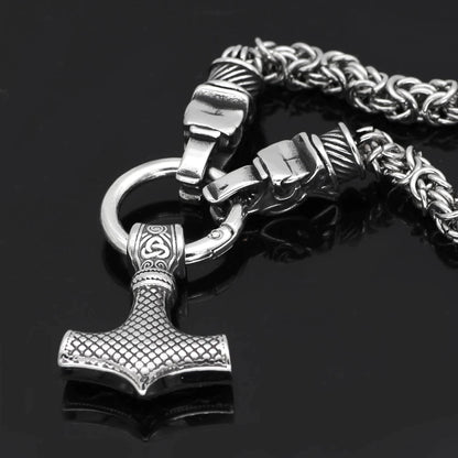 Pendant and Necklaces 50 cm Vikings Fenrir's Head in Mjolnir Stainless Steel Necklace Ancient Treasures Ancientreasures Viking Odin Thor Mjolnir Celtic Ancient Egypt Norse Norse Mythology