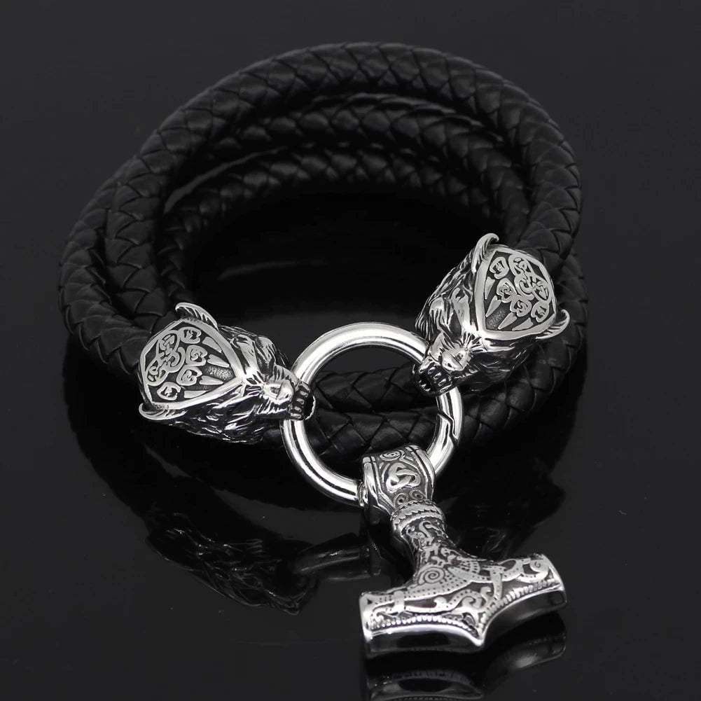 Pendant and Necklaces 50 cm Vikings Wolf Head Mjolnir Stainless Steel Necklace Ancient Treasures Ancientreasures Viking Odin Thor Mjolnir Celtic Ancient Egypt Norse Norse Mythology
