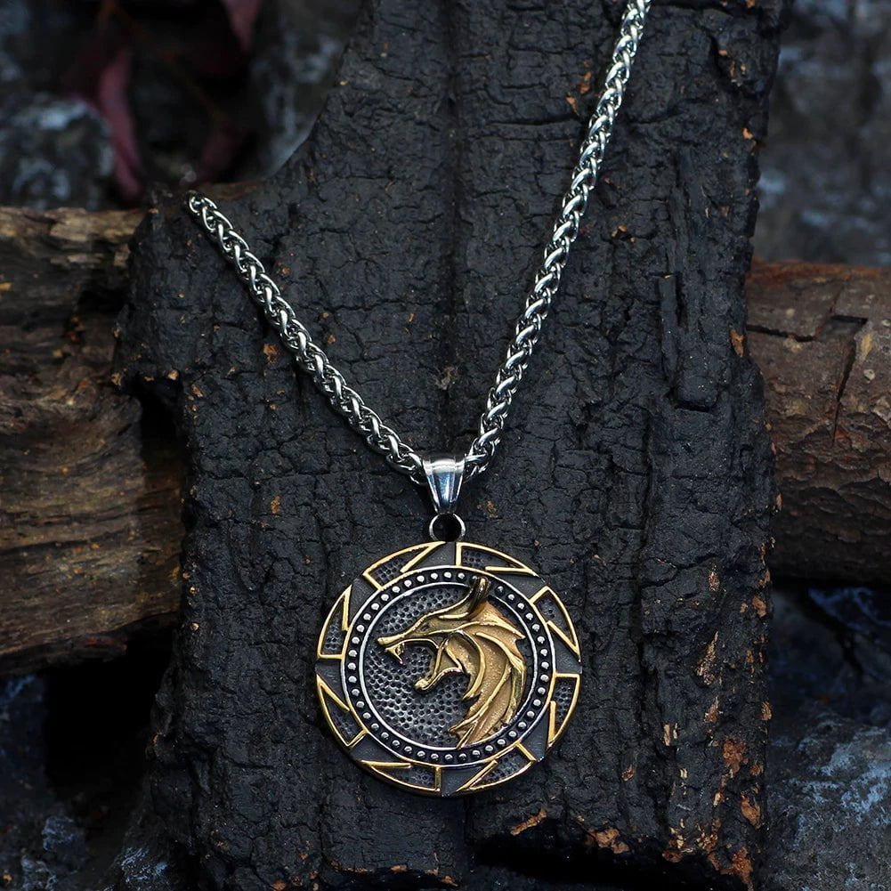 Pendant and Necklaces Gold plated Vikings Wolf and Kolovrat Stainless Steel Necklace Ancient Treasures Ancientreasures Viking Odin Thor Mjolnir Celtic Ancient Egypt Norse Norse Mythology