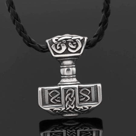 Pendant and Necklaces Leather Vikings Mjolnir 316L Stainless Steel Pendant Necklace Ancient Treasures Ancientreasures Viking Odin Thor Mjolnir Celtic Ancient Egypt Norse Norse Mythology
