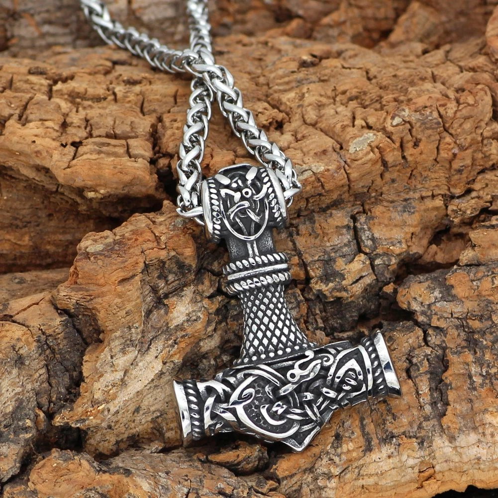 Pendant and Necklaces Steel Vikings Hammer of Thor Stainless Steel Necklace Ancient Treasures Ancientreasures Viking Odin Thor Mjolnir Celtic Ancient Egypt Norse Norse Mythology