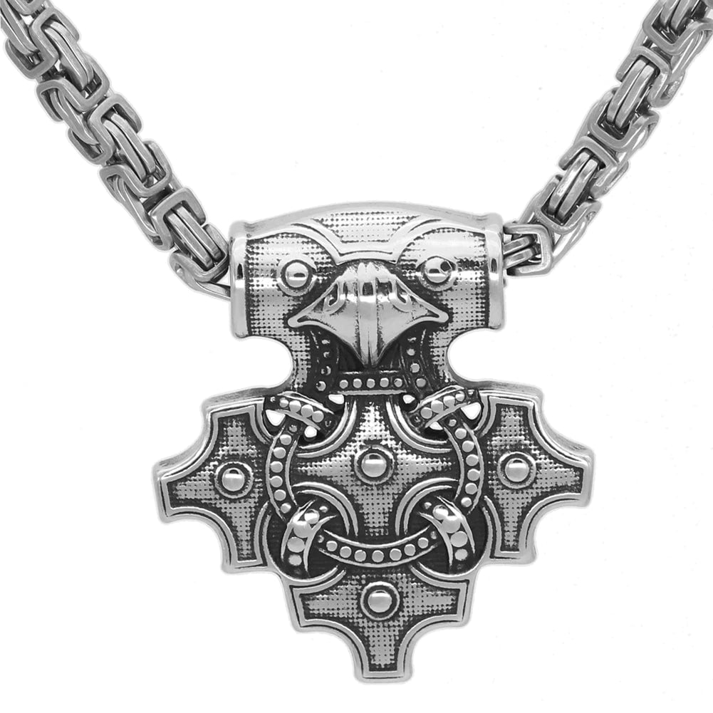 Pendant and Necklaces Thick Chain Vikings Odin Mjolnir Stainless Steel Pendant Necklace Ancient Treasures Ancientreasures Viking Odin Thor Mjolnir Celtic Ancient Egypt Norse Norse Mythology