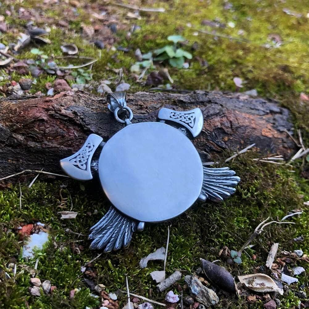 Pendant and Necklaces Vikings Axe Odin and Ravens Stainless Steel Necklace Ancient Treasures Ancientreasures Viking Odin Thor Mjolnir Celtic Ancient Egypt Norse Norse Mythology