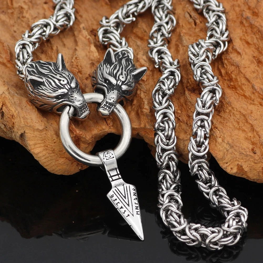 Pendant and Necklaces Vikings Fenrir Gungnir Stainless Steel Necklace Ancient Treasures Ancientreasures Viking Odin Thor Mjolnir Celtic Ancient Egypt Norse Norse Mythology