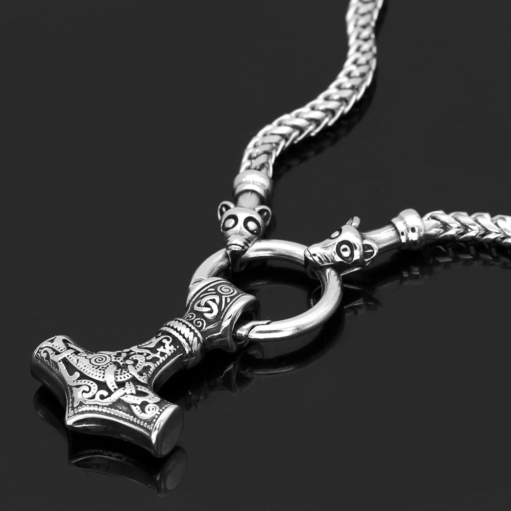 Pendant and Necklaces Vikings Fenrir in Mjolnir Stainless Steel Necklace Ancient Treasures Ancientreasures Viking Odin Thor Mjolnir Celtic Ancient Egypt Norse Norse Mythology