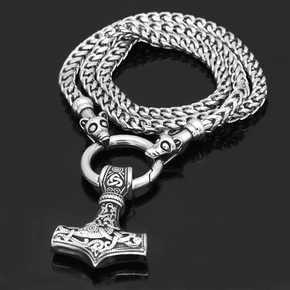 Pendant and Necklaces Vikings Fenrir in Mjolnir Stainless Steel Necklace Ancient Treasures Ancientreasures Viking Odin Thor Mjolnir Celtic Ancient Egypt Norse Norse Mythology