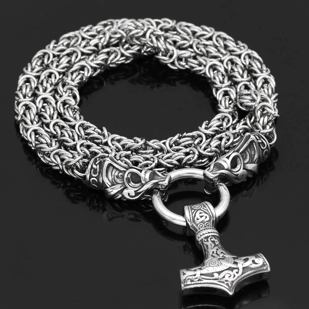Pendant and Necklaces Vikings Mjolnir in Dragon Head Stainless Steel Necklace Ancient Treasures Ancientreasures Viking Odin Thor Mjolnir Celtic Ancient Egypt Norse Norse Mythology