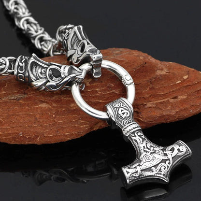 Pendant and Necklaces Vikings Mjolnir in Dragon Head Stainless Steel Necklace Ancient Treasures Ancientreasures Viking Odin Thor Mjolnir Celtic Ancient Egypt Norse Norse Mythology