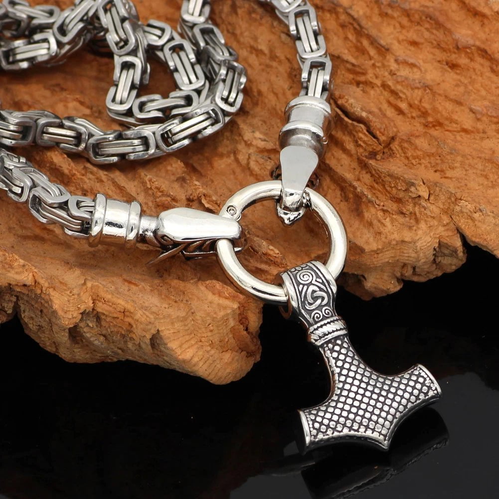 Pendant and Necklaces Vikings Mjolnir in Wolf Head Stainless Steel Necklace Ancient Treasures Ancientreasures Viking Odin Thor Mjolnir Celtic Ancient Egypt Norse Norse Mythology