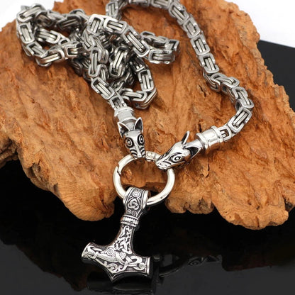 Pendant and Necklaces Vikings Mjolnir in Wolf Head Stainless Steel Necklace Ancient Treasures Ancientreasures Viking Odin Thor Mjolnir Celtic Ancient Egypt Norse Norse Mythology