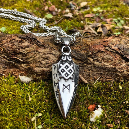 Pendant and Necklaces Vikings Odin's Gungir Runes Stainless Steel Necklace Ancient Treasures Ancientreasures Viking Odin Thor Mjolnir Celtic Ancient Egypt Norse Norse Mythology