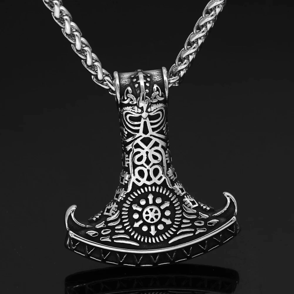 Pendant and Necklaces Vikings Raven in Mjolnir Stainless Steel Necklace Ancient Treasures Ancientreasures Viking Odin Thor Mjolnir Celtic Ancient Egypt Norse Norse Mythology