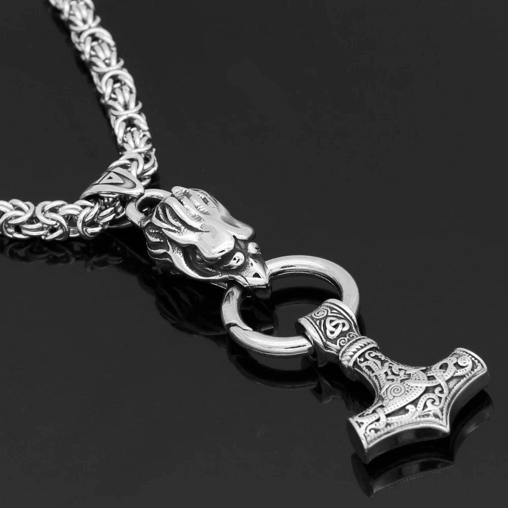 Pendant and Necklaces Vikings Raven's Head Mjolnir Stainless Steel Necklace Ancient Treasures Ancientreasures Viking Odin Thor Mjolnir Celtic Ancient Egypt Norse Norse Mythology