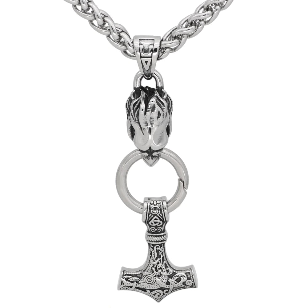 Pendant and Necklaces Vikings Raven's Head Mjolnir Stainless Steel Necklace Ancient Treasures Ancientreasures Viking Odin Thor Mjolnir Celtic Ancient Egypt Norse Norse Mythology