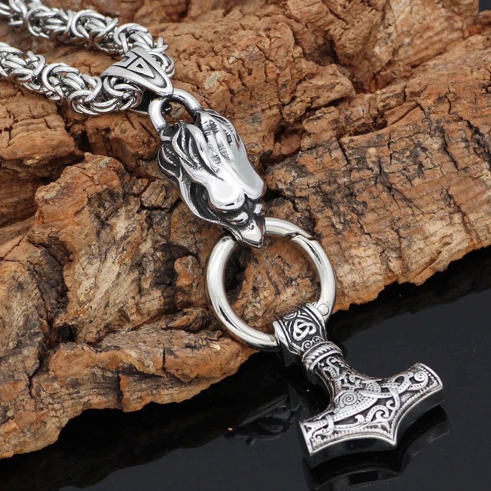 Pendant and Necklaces Vikings Raven's Head Mjolnir Stainless Steel Necklace Ancient Treasures Ancientreasures Viking Odin Thor Mjolnir Celtic Ancient Egypt Norse Norse Mythology