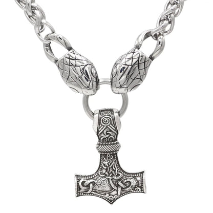 Pendant and Necklaces Vikings Snake Head Mjolnir Stainless Steel Necklace Ancient Treasures Ancientreasures Viking Odin Thor Mjolnir Celtic Ancient Egypt Norse Norse Mythology