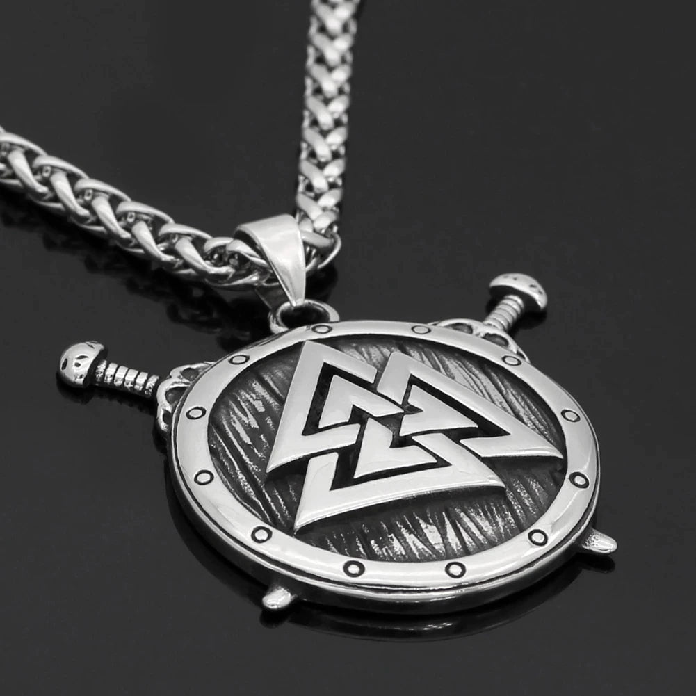 Pendant and Necklaces Vikings Warrior Valknut Shield Stainless Steel Necklace Ancient Treasures Ancientreasures Viking Odin Thor Mjolnir Celtic Ancient Egypt Norse Norse Mythology
