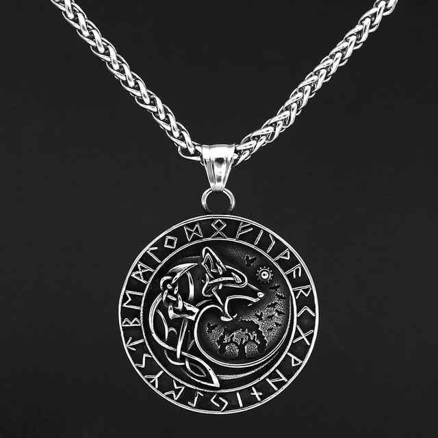 Pendant and Necklaces Vikings Wolf and Runes Stainless Steel Necklace Ancient Treasures Ancientreasures Viking Odin Thor Mjolnir Celtic Ancient Egypt Norse Norse Mythology