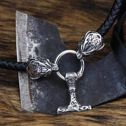 Pendant and Necklaces Vikings Wolf Head Mjolnir Stainless Steel Necklace Ancient Treasures Ancientreasures Viking Odin Thor Mjolnir Celtic Ancient Egypt Norse Norse Mythology