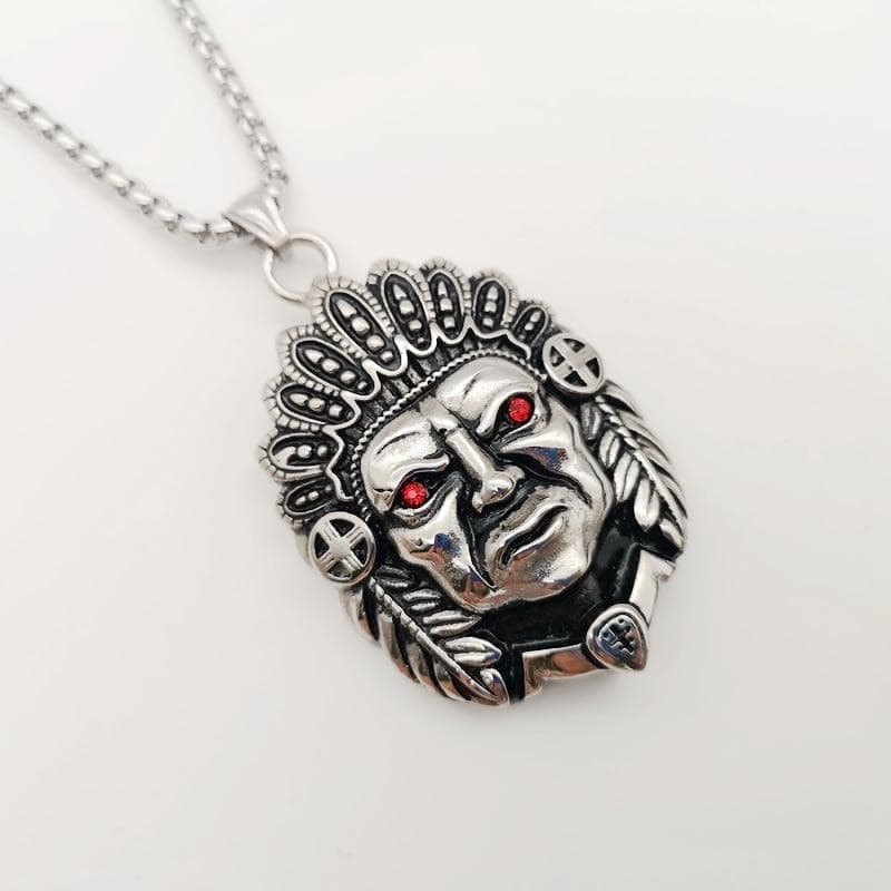 Pendant Necklaces 2019 new red rhinestone eyes Indian tribe leader pendant necklace Vintage color stainless steel Ethnic Tribe Leader necklace men|Pendant Necklaces| Ancient Treasures Ancientreasures Viking Odin Thor Mjolnir Celtic Ancient Egypt Norse Norse Mythology