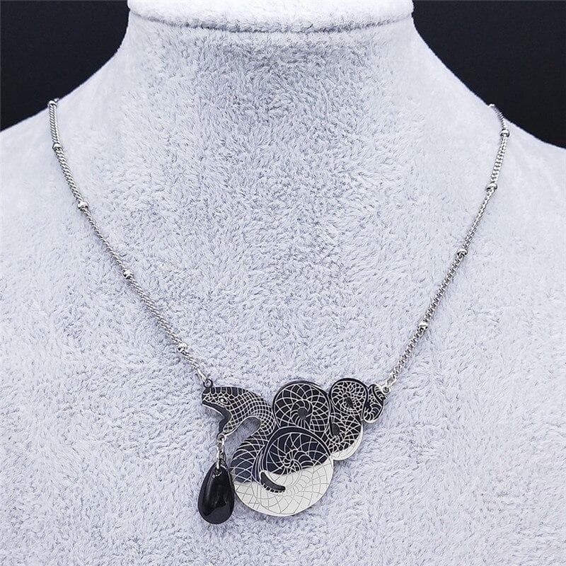 Pendant Necklaces 2021 Fashion Gothic Snake Stainless Steel Glass Statement Necklace for Women Silver Big Jewelry collier serpent N2211S02|Pendant Necklaces| Ancient Treasures Ancientreasures Viking Odin Thor Mjolnir Celtic Ancient Egypt Norse Norse Mythology