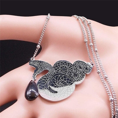 Pendant Necklaces 2021 Fashion Gothic Snake Stainless Steel Glass Statement Necklace for Women Silver Big Jewelry collier serpent N2211S02|Pendant Necklaces| Ancient Treasures Ancientreasures Viking Odin Thor Mjolnir Celtic Ancient Egypt Norse Norse Mythology