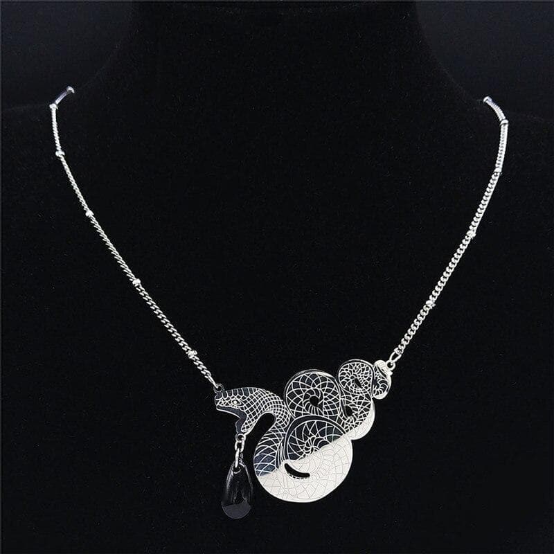 Pendant Necklaces 2021 Fashion Gothic Snake Stainless Steel Glass Statement Necklace for Women Silver Big Jewelry collier serpent N2211S02|Pendant Necklaces| Ancient Treasures Ancientreasures Viking Odin Thor Mjolnir Celtic Ancient Egypt Norse Norse Mythology