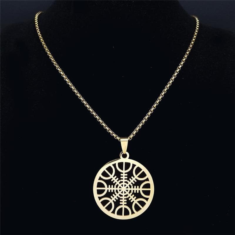 Pendant Necklaces 60cm Box GD Pagan Amulet Helmet of Awe Aegishjalmur Vickling Compass Talisman Scandinavian Vegvisir Gold Golor Stainless Steel Necklaces|Pendant Necklaces| Ancient Treasures Ancientreasures Viking Odin Thor Mjolnir Celtic Ancient Egypt Norse Norse Mythology