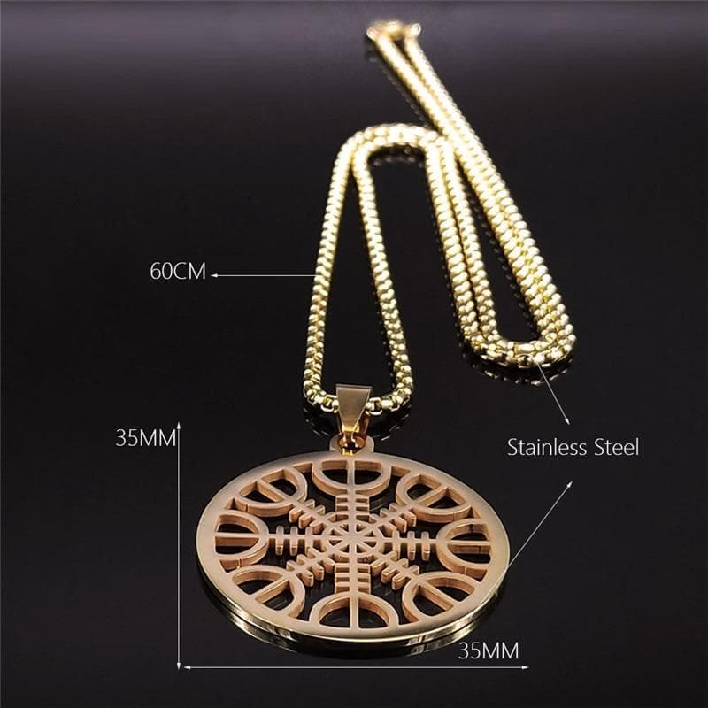 Pendant Necklaces 60cm Box GD Pagan Amulet Helmet of Awe Aegishjalmur Vickling Compass Talisman Scandinavian Vegvisir Gold Golor Stainless Steel Necklaces|Pendant Necklaces| Ancient Treasures Ancientreasures Viking Odin Thor Mjolnir Celtic Ancient Egypt Norse Norse Mythology