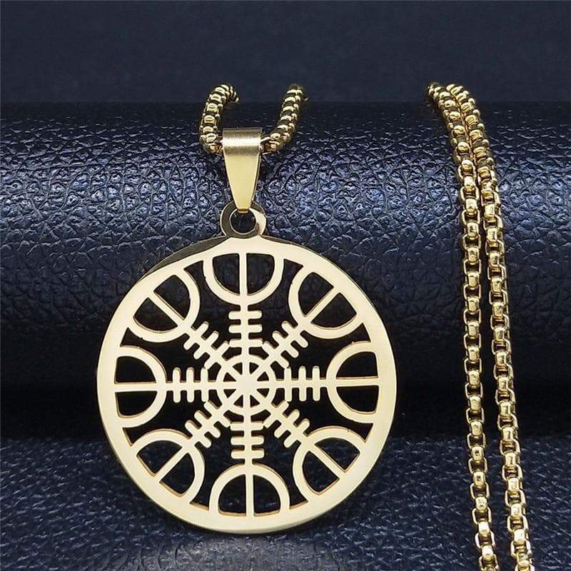 Pendant Necklaces 60cm Box GD Pagan Amulet Helmet of Awe Aegishjalmur Vickling Compass Talisman Scandinavian Vegvisir Gold Golor Stainless Steel Necklaces|Pendant Necklaces| Ancient Treasures Ancientreasures Viking Odin Thor Mjolnir Celtic Ancient Egypt Norse Norse Mythology